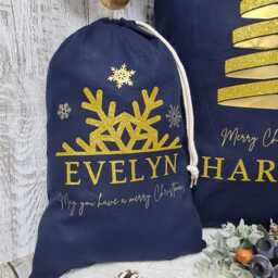 Personalised Christmas Stocking - Modern Stylish Santa Sacks Gold & Glitter Navy Blue Present Bag With Name Children Gift For Him Her - thumbnail 3