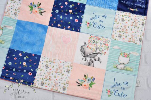 Personalized Woodland Baby Blanket-Woodland Fox Minky Blanket-Woodland Deer Blanket-Raccoon Girl Blanket - image 1