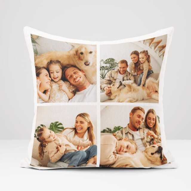 Personalised Cushion With 4 Photos - Custom Collage Picture Pillow Gift For Family, Pets, Couples Fun Birthday Or Home D??cor Present - image 1