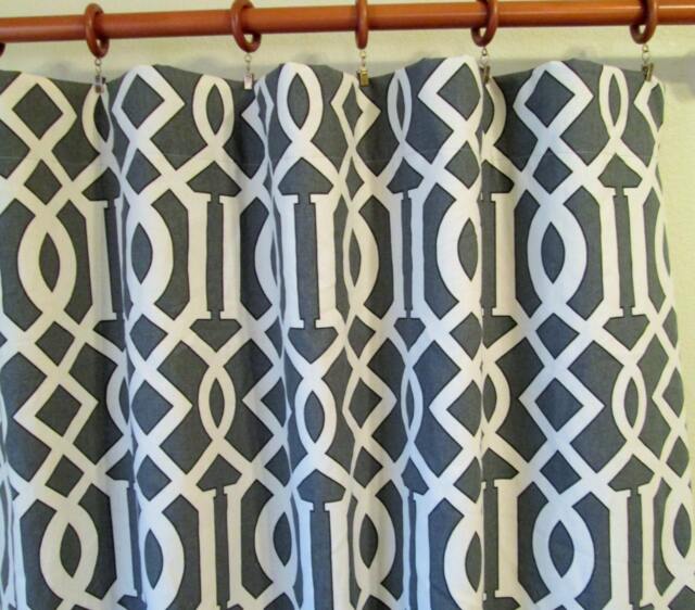"Pair Of 50"" Rinaldi Kemble in Grey/Slate & Natural Trellis Panels, Drapes, Curtains - 50x63"" 50x84"" 50x96"" Or 50x108" - image 1