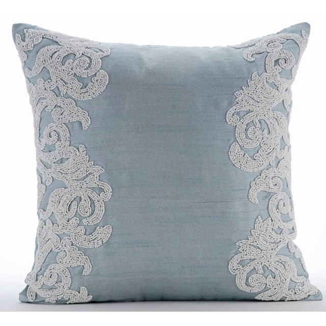 "Handmade Floral, Border Light Blue European Pillow 24""x24""/26""x26" - image 1