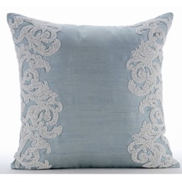 "Handmade Floral, Border Light Blue European Pillow 24""x24""/26""x26" - thumbnail 1