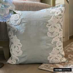 "Handmade Floral, Border Light Blue European Pillow 24""x24""/26""x26" - thumbnail 3