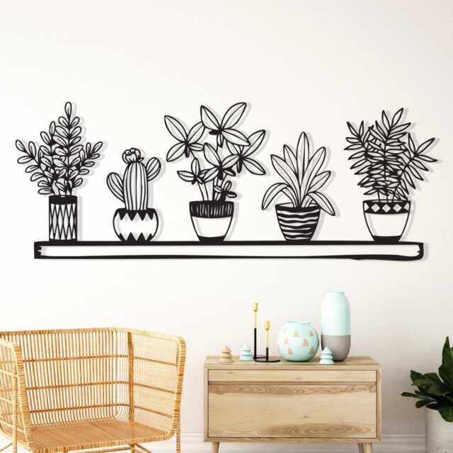 Metal Potted Plants Wall Art, 3D Black Decor, Unique Birthday Gift - image 1