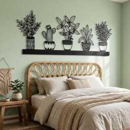 Metal Wall Art, 5 Potted Plants Botanical Decor, Cactus Succulent Modern Farmhouse Garden Gift - thumbnail 4