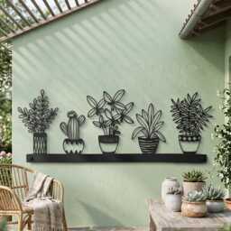 Metal Wall Art, 5 Potted Plants Botanical Decor, Cactus Succulent Modern Farmhouse Garden Gift - thumbnail 1