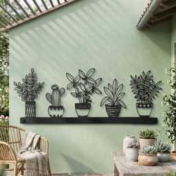 Metal Wall Art, 5 Potted Plants Botanical Decor, Cactus Succulent Modern Farmhouse Garden Gift - thumbnail 2