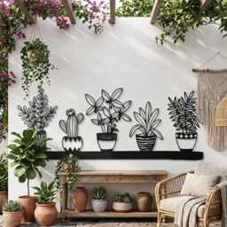 Metal Wall Art, 5 Potted Plants Botanical Decor, Cactus Succulent Modern Farmhouse Garden Gift - thumbnail 3