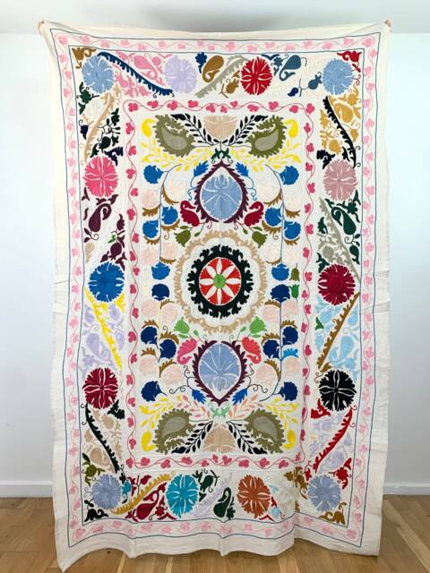 Hand Embroidered Suzani Tapestry Uzbek Floral Boho Wall Decor - image 1