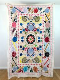 Hand Embroidered Suzani Tapestry Uzbek Floral Boho Wall Decor - thumbnail 1