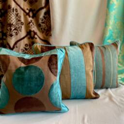 "Bohemian Teal & Brown Velvet Pillow Cover - Designers Guild 18""x18" - thumbnail 4