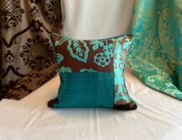 "Bohemian Teal & Brown Velvet Pillow Cover - Designers Guild 18""x18"