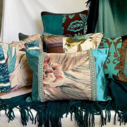 "Bohemian Teal & Brown Velvet Pillow Cover - Designers Guild 18""x18" - thumbnail 3