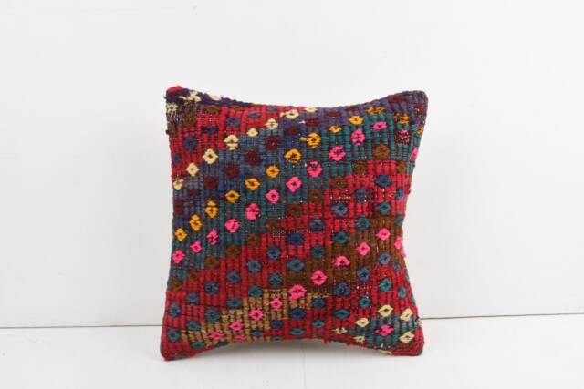 Vintage Turkish Kilim Pillow Cover Handwoven Wool Cushion - 16x16 - image 1
