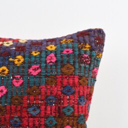 Vintage Turkish Kilim Pillow Cover Handwoven Wool Cushion - 16x16 - thumbnail 3
