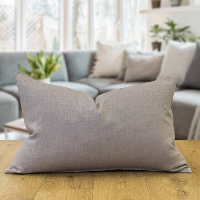 100% Linen Xl Rectangular Cushion Cover. Plain Stone Grey Cover - Perfect For Modern & Minimalistic Styles. 23X15