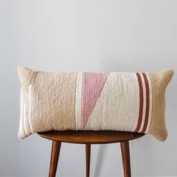 Handwoven Mauve & Cream Lumbar Pillow - Dusty Pink Handcrafted Cushion, Neutral Textured Bohemian Cover - thumbnail 1