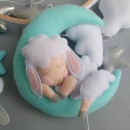 Felt Sheep Baby Mobile Moon, Stars & Clouds Nursery Decor - thumbnail 2