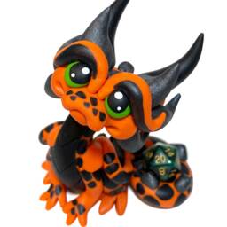 Jagger - Polymer Dragon Dice Holder Orange, Black, & Gunmetal Dragonling Dnd Statue - thumbnail 1