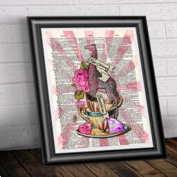 Dictionary Book Art Giraffe, Goth Print, Diamond Wall Decor, Hanging, Mixed-Media Teacups & Pink Gems Poster - thumbnail 3