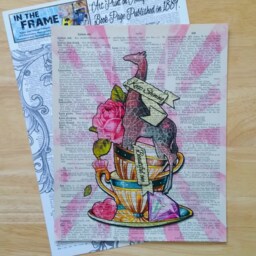 Dictionary Book Art Giraffe, Goth Print, Diamond Wall Decor, Hanging, Mixed-Media Teacups & Pink Gems Poster - thumbnail 2
