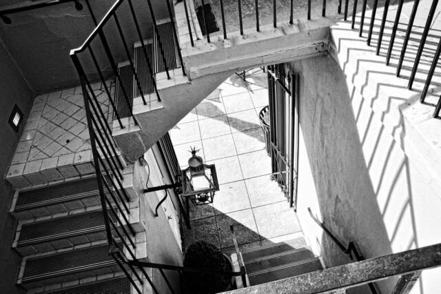New Orleans Courtyard, Winding Stairway, Lantern, Home Decor, Photo Prints, Wrought Iron, Local Art, Living Room Photos Downtown