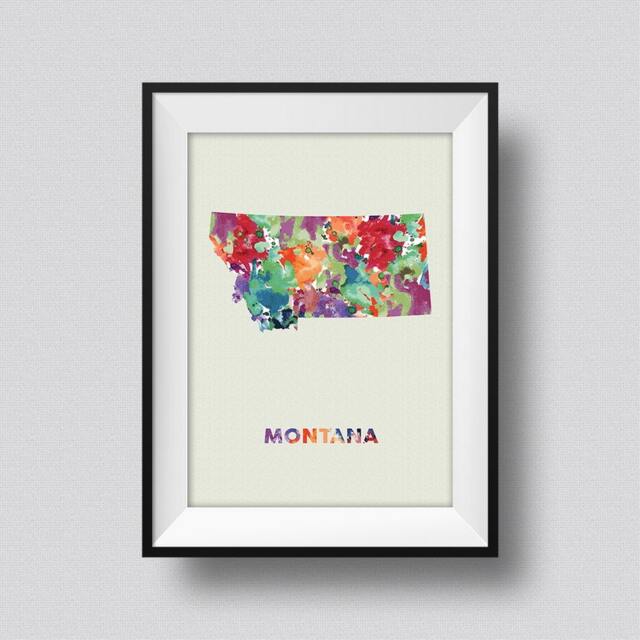 Montana Map Usa Watercolor Art Print Ink Splash Poster Canvas