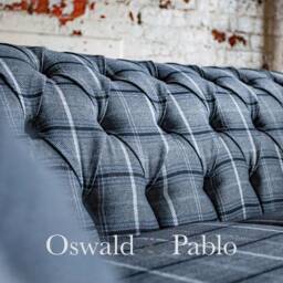 British Handmade 2 Seater Grey Tweed Chesterfield Sofa - Vintage Distressed Leather Details - thumbnail 4