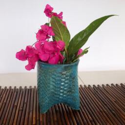 Patina Blue Ceramic Planter Pot Handmade Cactus, Pottery Flower Pot, Israeli Art - thumbnail 2
