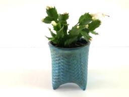 Patina Blue Ceramic Planter Pot Handmade Cactus, Pottery Flower Pot, Israeli Art