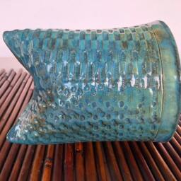 Patina Blue Ceramic Planter Pot Handmade Cactus, Pottery Flower Pot, Israeli Art - thumbnail 3