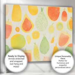 Pastel Watercolour Pear & Citrus Fruit Repeat Pattern Canvas Wall Art Print Decor Picture Ready To Hang - thumbnail 3