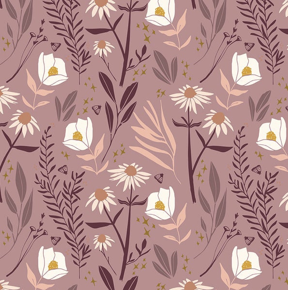 Floral Crib Sheet Plum Purple, White Daisies, Blush Pink, 100% Cotton - image 1