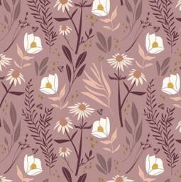 Floral Crib Sheet Plum Purple, White Daisies, Blush Pink, 100% Cotton - thumbnail 1