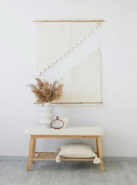 Woven Wall Hanging - Japandi Cozy Rug Cotton Rope Textile Art Minimalist Tapestry Decor Handmade Wabi Sabi Style - image 1