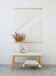 Woven Wall Hanging - Japandi Cozy Rug Cotton Rope Textile Art Minimalist Tapestry Decor Handmade Wabi Sabi Style