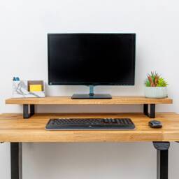 Solid Oak Wooden Monitor Riser Stand With Black Metal Legs - Custom/Bespoke Sizes Available Home Office Desk Organiser Hand Finished - thumbnail 2