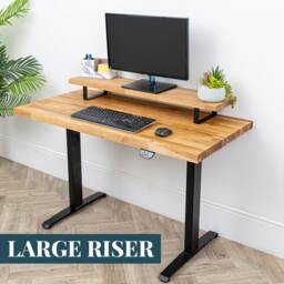 Solid Oak Wooden Monitor Riser Stand With Black Metal Legs - Custom/Bespoke Sizes Available Home Office Desk Organiser Hand Finished - thumbnail 3