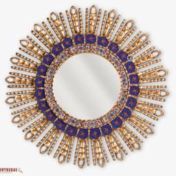 Peruvian Decorative Mirrors For Wall Decor - Handmade Sapphire-Blue - Gold Sunburst Mirror Home & Gifts Fireplace - thumbnail 2