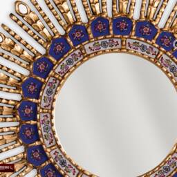 Peruvian Decorative Mirrors For Wall Decor - Handmade Sapphire-Blue - Gold Sunburst Mirror Home & Gifts Fireplace - thumbnail 3