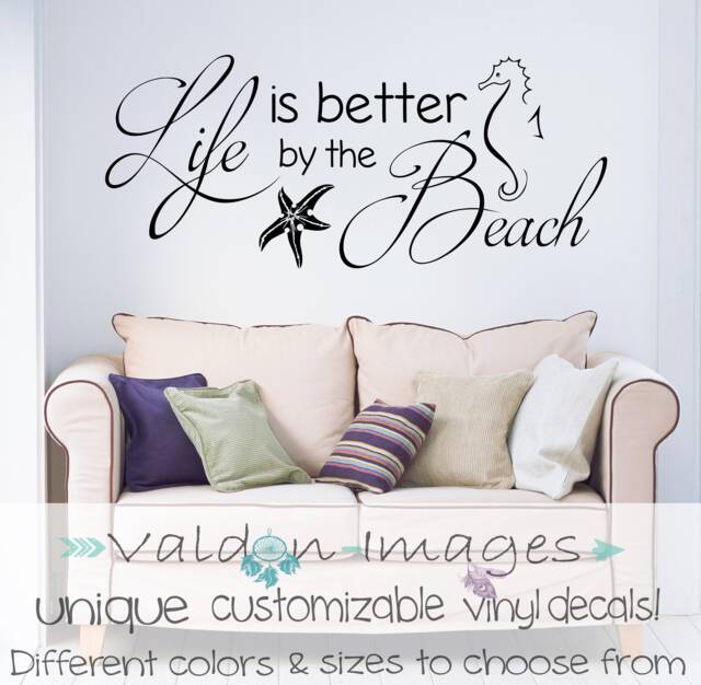 Better By The Beach Quote, Decor, Wall Decal, Coastal Ocean Living Room Nautical Decor - image 1