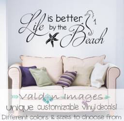 Better By The Beach Quote, Decor, Wall Decal, Coastal Ocean Living Room Nautical Decor - thumbnail 1