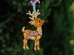 Deer Christmas Ornament, Ukrainian Decoration, Wooden Reindeer, Painted Silhouette Unique Animal Ornament - thumbnail 1
