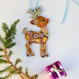 Deer Christmas Ornament, Ukrainian Decoration, Wooden Reindeer, Painted Silhouette Unique Animal Ornament - thumbnail 2