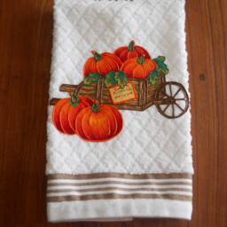 Appliqued Pumpkin Cart Hand Towel Thanksgiving Fall Decor - thumbnail 2