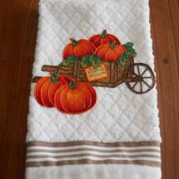 Appliqued Pumpkin Cart Hand Towel Thanksgiving Fall Decor - thumbnail 4