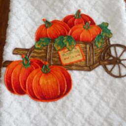 Appliqued Pumpkin Cart Hand Towel Thanksgiving Fall Decor - thumbnail 3