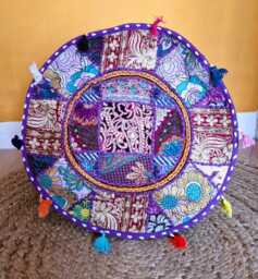 Indian Pouf Cover. Patchwork Ottoman. Handmade Home Deco