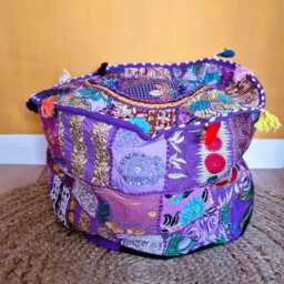 Indian Pouf Cover. Patchwork Ottoman. Handmade Home Deco - thumbnail 2