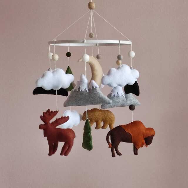 Woodland Baby Mobile With Moose, Bison, Bear For Mountain Nursery Decor, Shower Gift - image 1